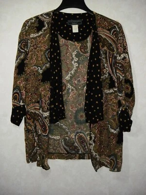 Norton McNaughton Petites 复古上衣 6 女式 6 黑色开口窗帘佩斯利 3/4 袖 — 第 1/4 张图片