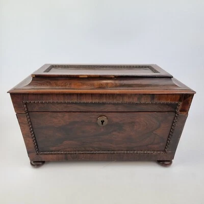 Antique 19th Century Rosewood Tea Caddy Sarcophagus Form 33cm Wide - Image 1 of 4