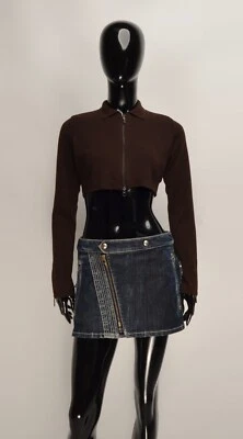 Винтажный джемпер на молнии Sarah Pacini Y2K гранж коричневый укороченная шерстяная смесь размер S? - Изображение 1 из 4