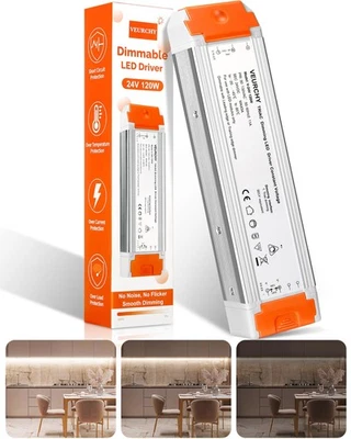 120W 24V Dimmable LED Driver,Triac Dimmable Transformer AC 120V to DC 24V 120... - Image 1 of 4