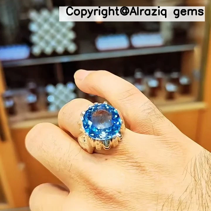Natural London Blue Topaz Stone Silver Ring Real Swiss Blue Topaz Stone Ring - Image 1 of 4