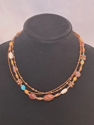 Nuevo con etiquetas Collar de 3 hilos de piedras preciosas con cuentas tonos tierra espíritu libre de pájaros de peyote 18" Foto 1 de 4