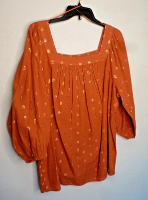 NWT Lauren Conrad rust red metallic balloon 3/4 sleeve cotton blouse 0X 1X 2X 18 - Image 1 of 4
