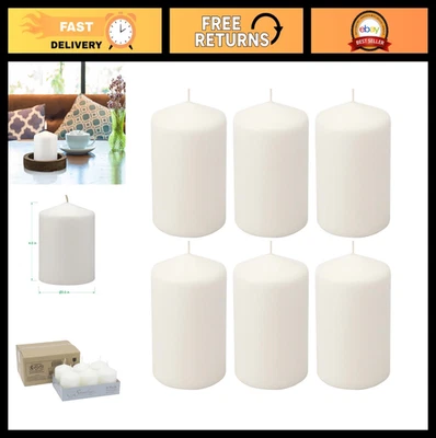 Unscented White Tall Pillar Candles - 35 Hour Burn, 3" x 4", 6 Pack for Decor & - Image 1 of 4