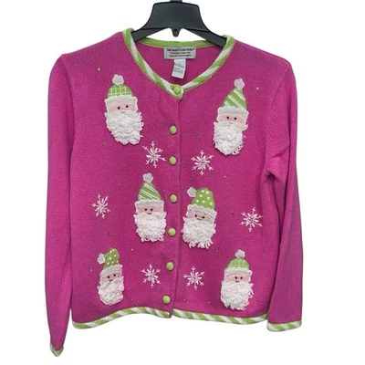 Cárdigan de Colección Heirloom Collectibles para Mujer Talla Grande Navidad Santa Rosa Verde Foto 1 de 4