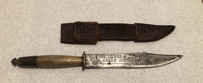 Cuchillo Bowie mexicano vintage mensaje y funda Foto 1 de 4