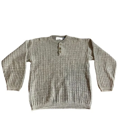 Vtg 90s Bill Blass Sweater Mens S Henley Geometric Textured Waffle Knit Cotton - Image 1 of 4