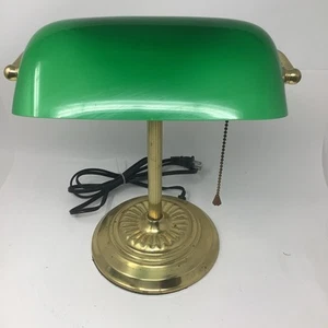 Vintage Underwriters Laboratories Brass Bankers Desk Lamp Green Shade - Picture 1 of 8