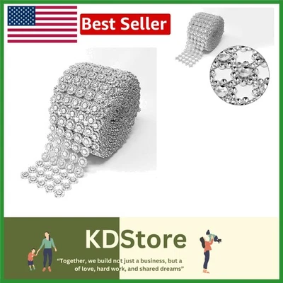 Silver Diamond Flower Mesh Wrap Ribbon for Elegant Decor - Image 1 of 3