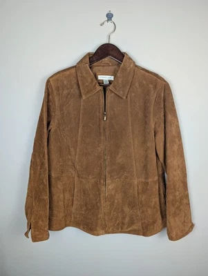 Chaqueta de cuero marrón para mujer Coldwater Creek talla mediana cremallera completa Western Ranch Foto 1 de 4