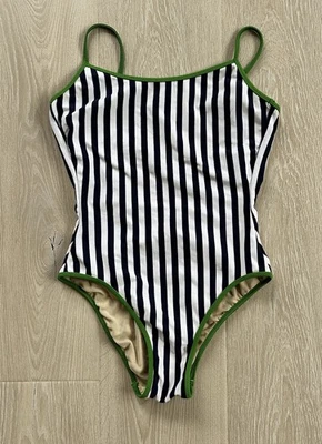 Traje de baño J Crew vintage para mujer 4 rayas azules verdes de una pieza náutico hecho en EE. UU. Foto 1 de 4