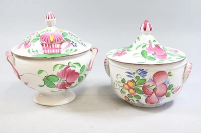 Paar Terrinen Keramik handbemalt gemarkt Luneville Frankreich Ende 19.Jhd(GW568) - Bild 1 von 4