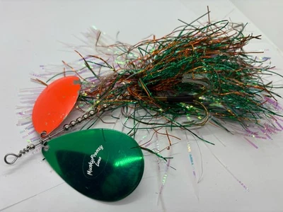 10.5” Musky Frenzy Lures IC9 Green Orange Spinner Bucktail Musky Lure - Image 1 of 4