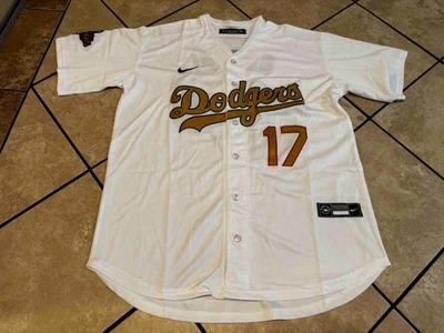 Shohei Ohtani Dodgers Men's #17 Medium White AND Gold Stitched Jersey #17