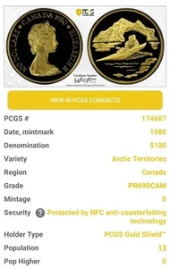 1980 Canada Gold $100 Arctic Territories 1/2 oz Proof Coin PCGS PR69DCAM. RD2 - Picture 1 of 4
