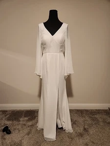 Christina Wu Wedding Dress Bell Sleeves V-Back White Full Lenght Size 4 22164 - Picture 1 of 6