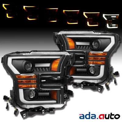 For 2015-2017 Ford F-150 Sequential Dual Projector Headlights Polished Black - Image 1 of 4