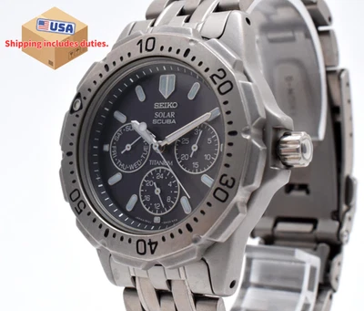 [N MINT] Seiko 5K2J-0A30 Black Dial Scuba 200M Day Date Solar Quartz Watch JAPAN - Image 1 of 4