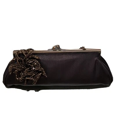 Carlo Fellini Evening Bag Brown Satin Beaded Flower Purse - Image 1 of 4