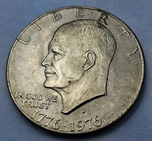 1776-1976 D Eisenhower Liberty Bell Moon One Dollar US Bicentennial Coin - Picture 1 of 4
