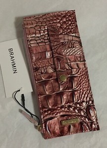 Brahmin Melbourne Credit Card Slim Leather Wallet DUSTY PINK Shimmery Mauve NWT