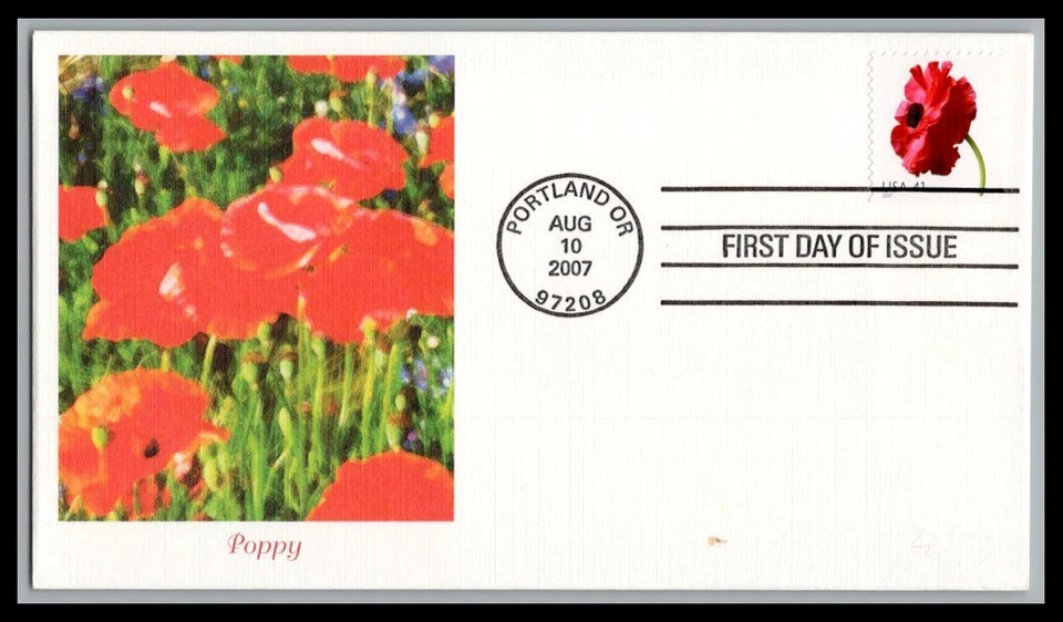 US FDC # 4183 41c Flowers, Poppy Fleetwood   2007, 9p3647 - Image 1 of 1