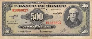 Mexico 500 Pesos 18.1.1978 Series CDK Prefix W Circulated Banknote N #25 - Picture 1 of 2