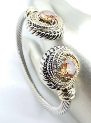 EXQUISITE 18kt Gold Plated Brown Topaz Crystal Swirl Cable Tips Cuff Bracelet - Image 1 of 4