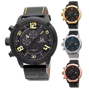 Men's Joshua & Sons JS70 Lefty Swiss Quartz Multifunction Leather Strap Watch - Picture 1 of 21