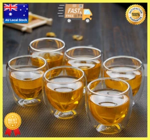 Pack of 6 Japanese Style Small Double Wall Glass Cup Tea Cup Coffee Cup 80ml - Picture 1 of 12
