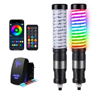 PAIR 1FT Spiral LED Fat Whip Light Antenna RGB Chasing For Can-am X3 RZR UTV ATV - Picture 1 of 12