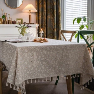 Mantel rectangular margarita borla mantel mantel mantel vintage comedor cocina - Imagen 1 de 25