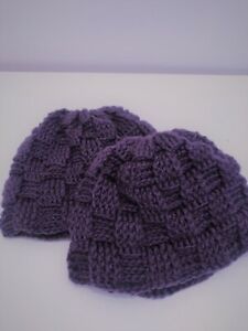 Toddler Crochet Beanie 100% Merino, 6" length, Purple Basketweave design