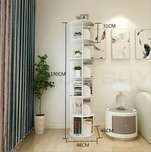 190cm Round Swivel Rotating Display Storage Bookshelf Bookcase White 6 Tiers - Picture 1 of 7