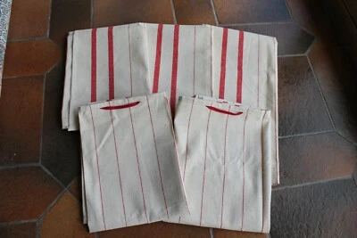 5 torchons anciens neufs - métis - liteaux rouges - attaches - Photo 1/4
