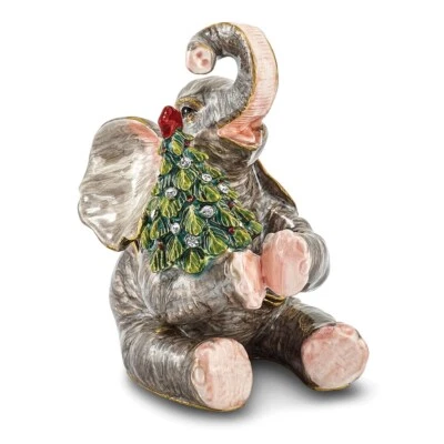 Elefante esmaltado de cristal con joyas con caja de baratijas de árbol de Navidad Foto 1 de 4