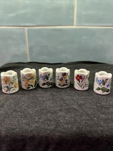 Vtge~Funny Design~6 Porcelain~Mini Candle Holders~West Germany~floral - Picture 1 of 8