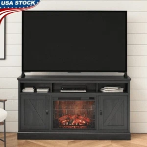 Electric Fireplace TV Stand 65" Storage Console W/ Adjustable Flames Wood New - Picture 1 of 23