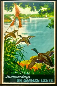 RARE Original 1934 "Summer Days on GERMAN LAKES" Axdter Heudtlass Travel Poster - Picture 1 of 5