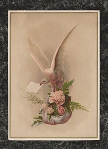 Original Victorian Trade Card Unbranded Dove Delivers Letter & Bouquet 6.5x4.75 - Imagen 1 de 2
