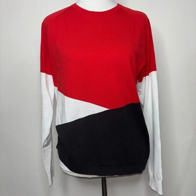 Suéter para mujer Worth New York negro blanco rojo bloque de color cuello redondo talla L Foto 1 de 4