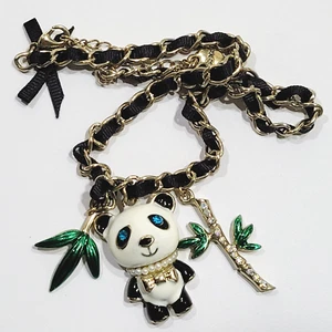 Betsey Johnson Panda komplett verkleidet dekorative Strass Emaille Halskette 14 Zoll - Bild 1 von 24