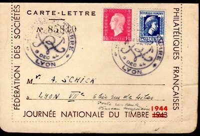 639+ FDC ENVELOPPE-LETTRE  1er JOUR  JOURNEE DU  TIMBRE 1944    LYON - Photo 1/2
