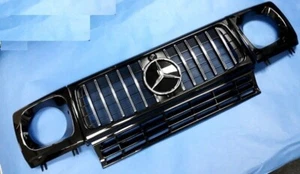 G63 STYLE BLACK FRONT GRILL AND HEAD LAMP COVERS 1986-2017 MERCEDES W463 G-CLASS - Foto 1 di 5
