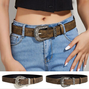 Women Leather Belt For Jeans Dress Gold Metal Pin Buckle Chic Leather Waist Belt