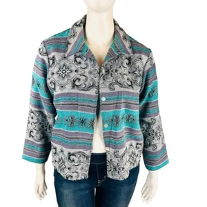 Coldwater Creek Womans Large Tapestry Jacket Gray Abstract Button - Picture 1 of 11