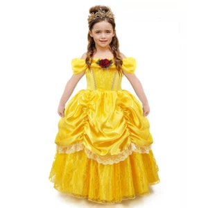 Belle Cosplay Fancy Dress Up Outfit Party Baby Girls Kids Princess Dress 2-12 Y - Picture 1 of 12