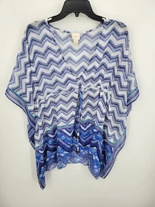 Chicos Top Damen 3 XL blau weiß Chevron Print Kimono Cinch Taille Boho - Bild 1 von 6