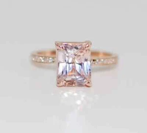 2.75Ct Emerald Cut Natural Morganite &Diamond Engagement Ring 14K rose Gold 6 - Picture 1 of 8