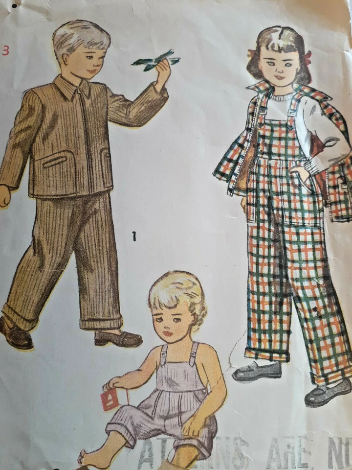 Simplicity 2300 Bib Overalls Jacket Bibs Sewing Pattern Boys Girls 3 3T VTG 50's - Image 1 of 4